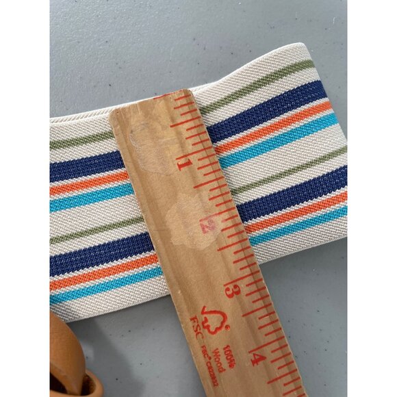 Striped Elastic Waist Wide Stretch Belt One Size Multicolor Beige Faux Leather - Picture 8 of 9